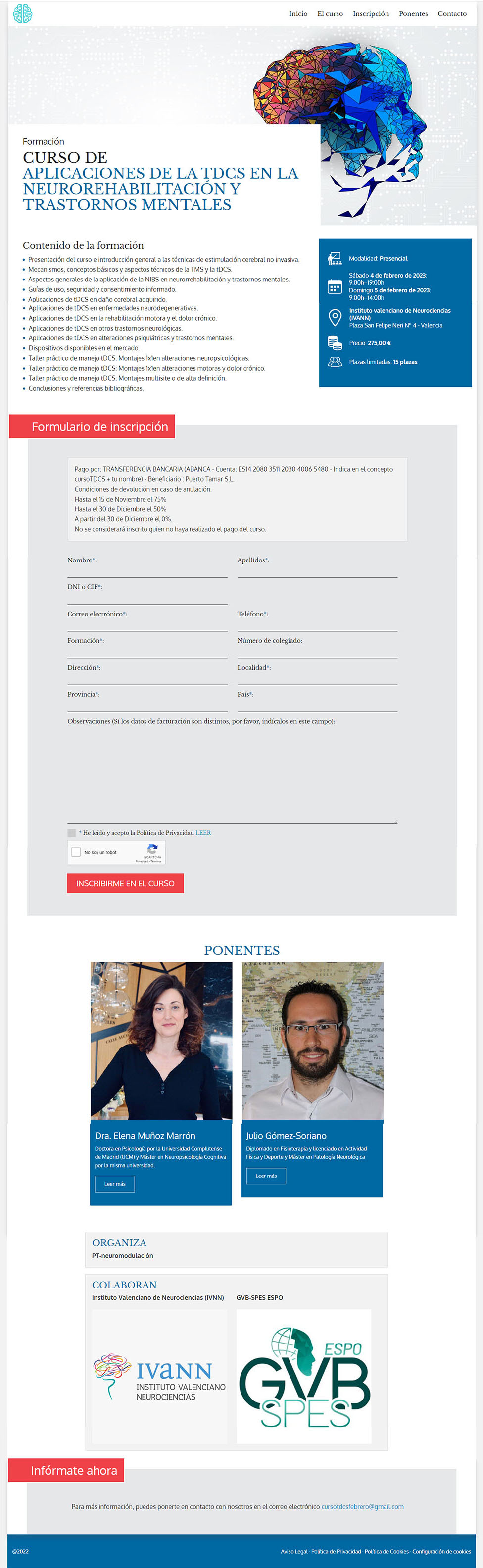 Landing Page - Curso Neuromodulación - Información e inscripciones
