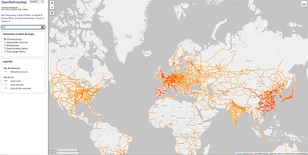 Red de vías de tren en el mundo