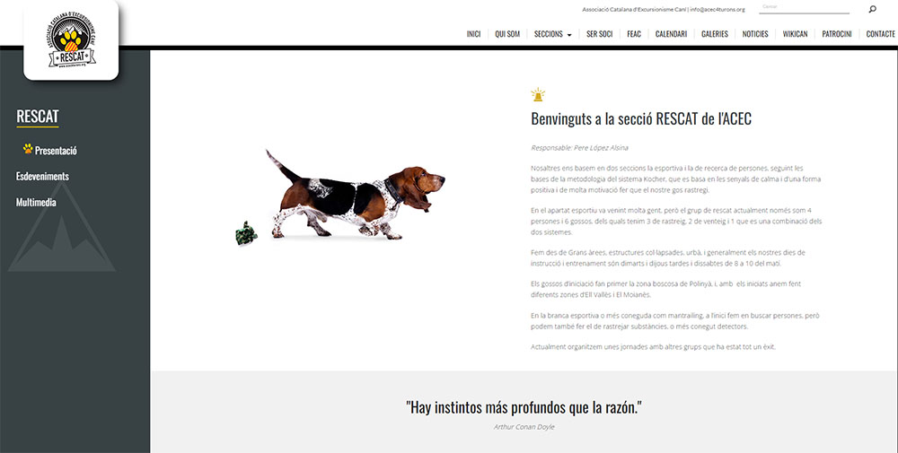 Diseño página web asociación canina Barcelona